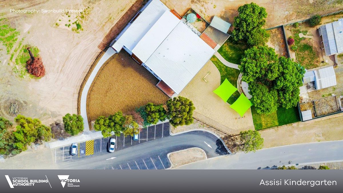 Aerial view of the completed early learning centre