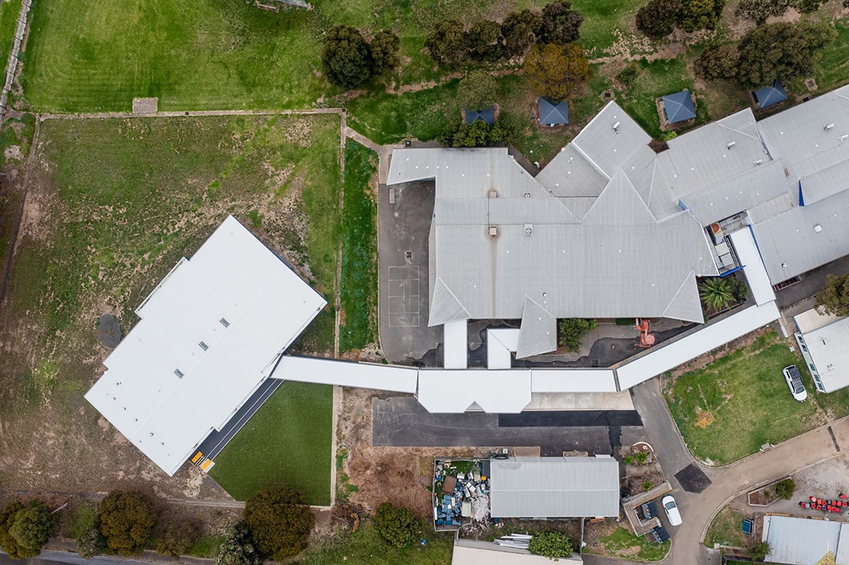 Aerial view of the completed school