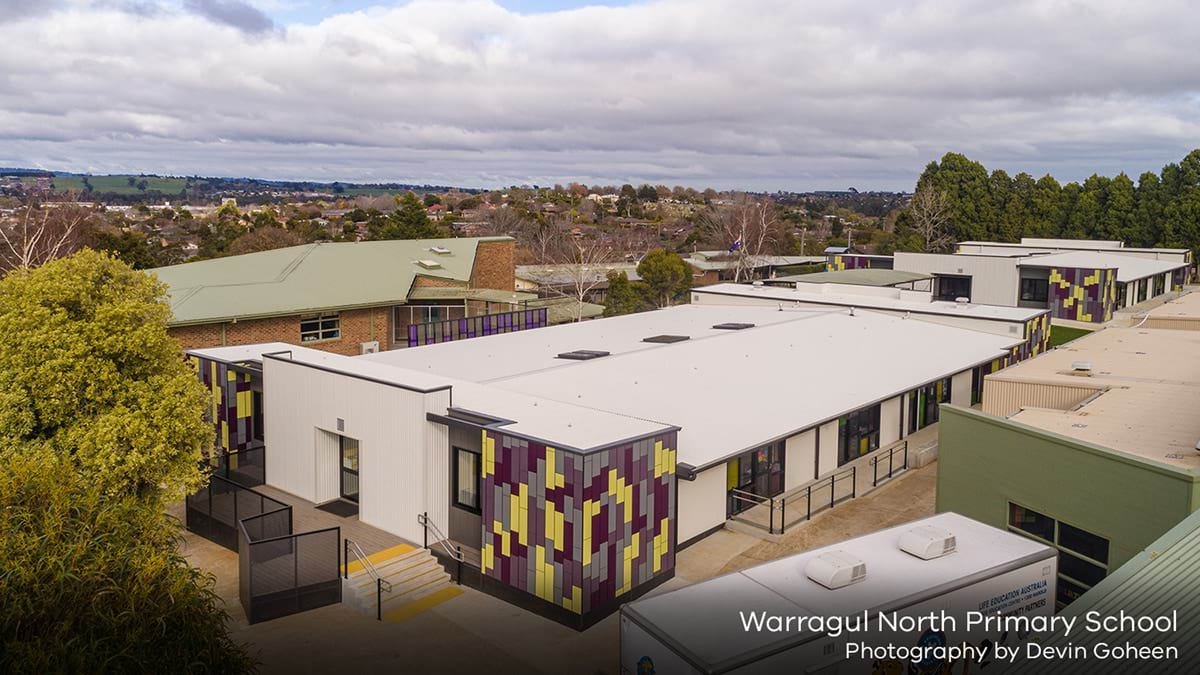 Aerial view of the completed building