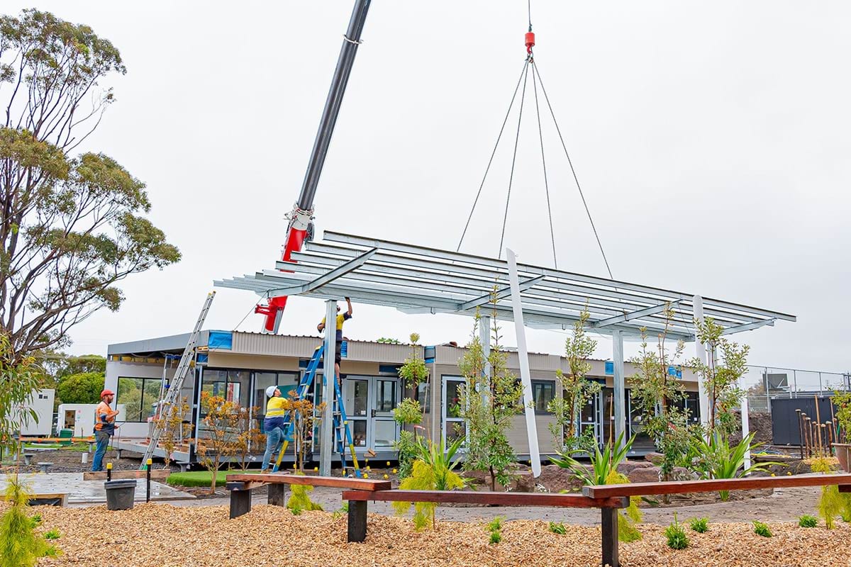 Apollo Bay Kindergarten - kinder on a school site, construction progress November 2021