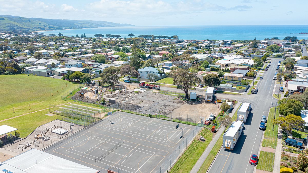 Apollo Bay Kindergarten - kinder on a school site, construction progress November 2021