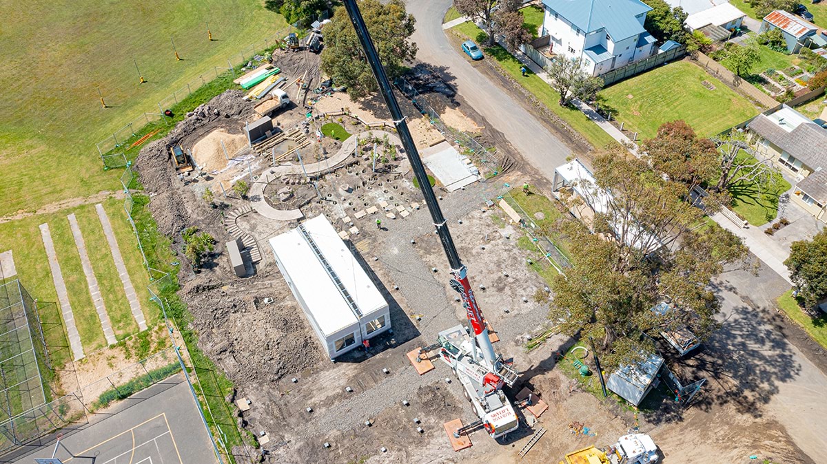 Apollo Bay Kindergarten - kinder on a school site, construction progress November 2021