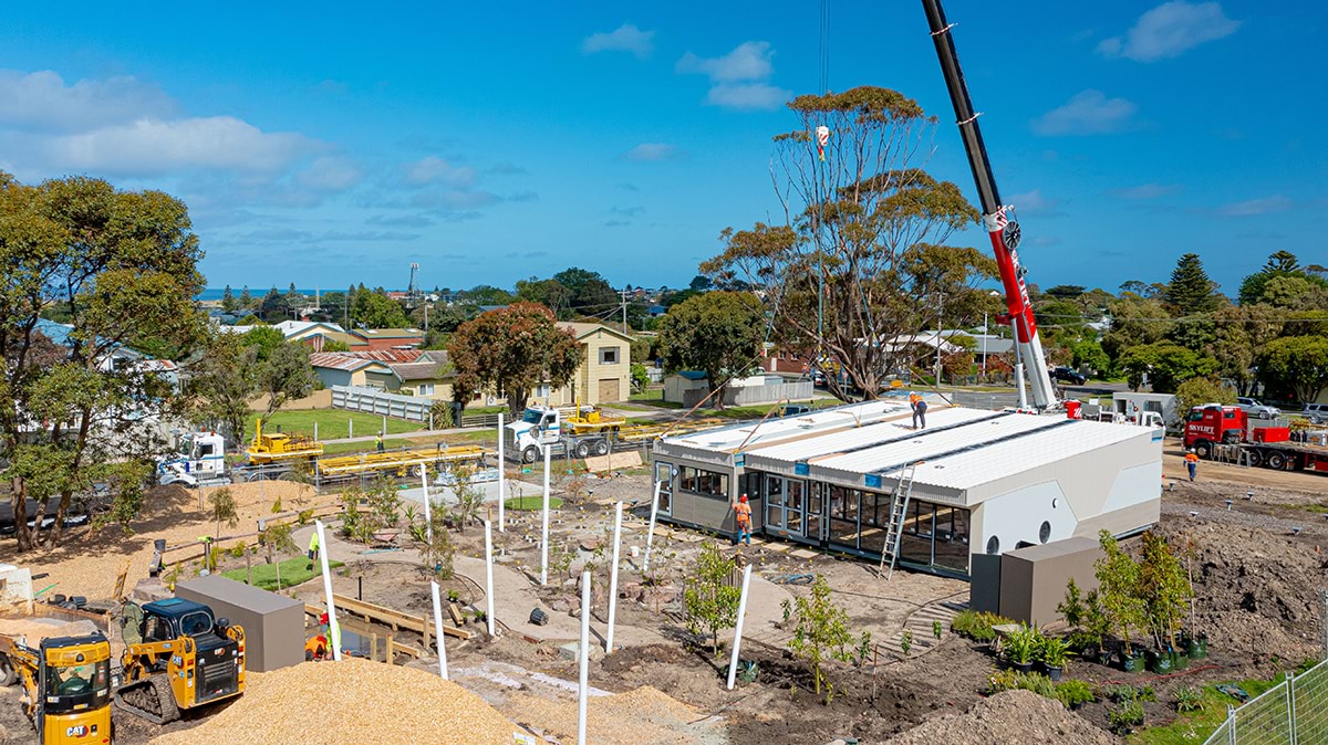 Apollo Bay Kindergarten - kinder on a school site, construction progress November 2021