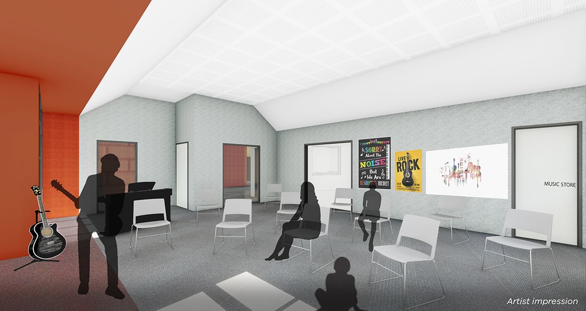 Fairhills High School - auditorium interior, iIllustrated render