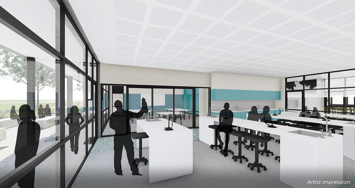 Fairhills High School - Block G interior bio lab, illustrated render