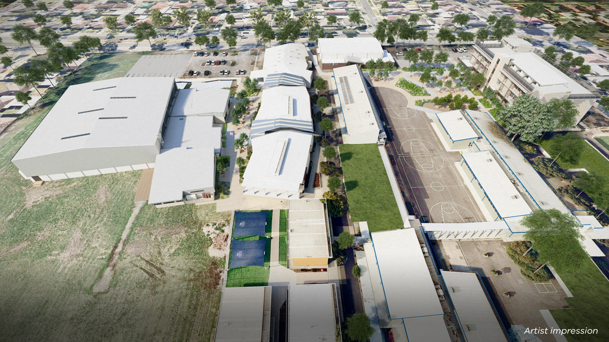 Lalor Secondary College - aerial view, illustrated render