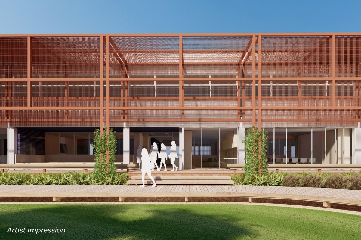 MacRobertson Girls High School - External view of the Lakeside South building, illustrated render