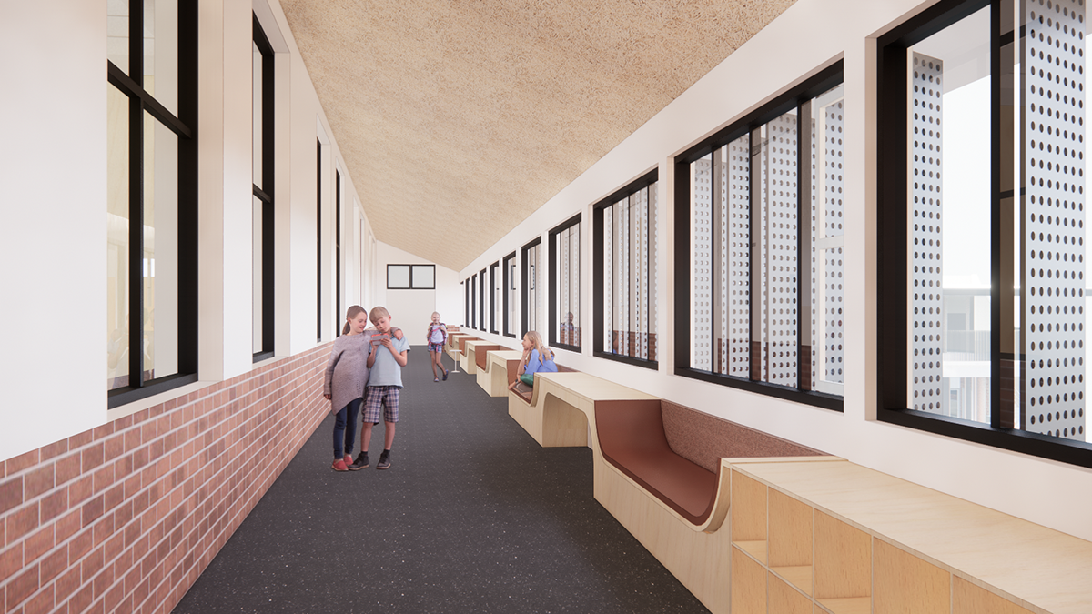 Reservoir Primary School - main-building corridor breakout, illustrated render