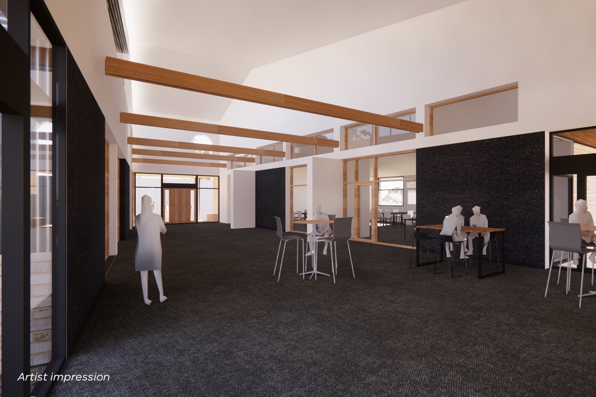 Upper Yarra Secondary College - Learning Hub interior, illustrated render