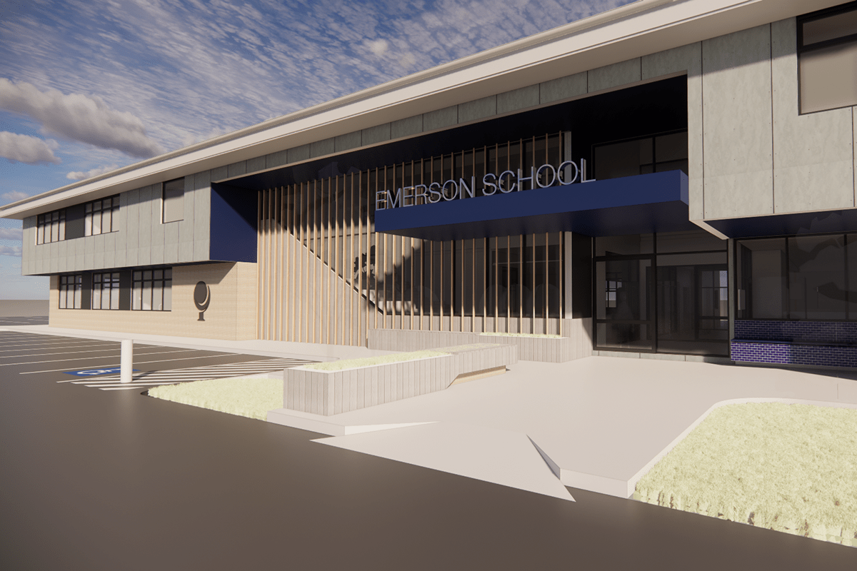 Emerson School - Upgrade and Modernisation, illustrated render of the Administration and Senior Learning Building exterior