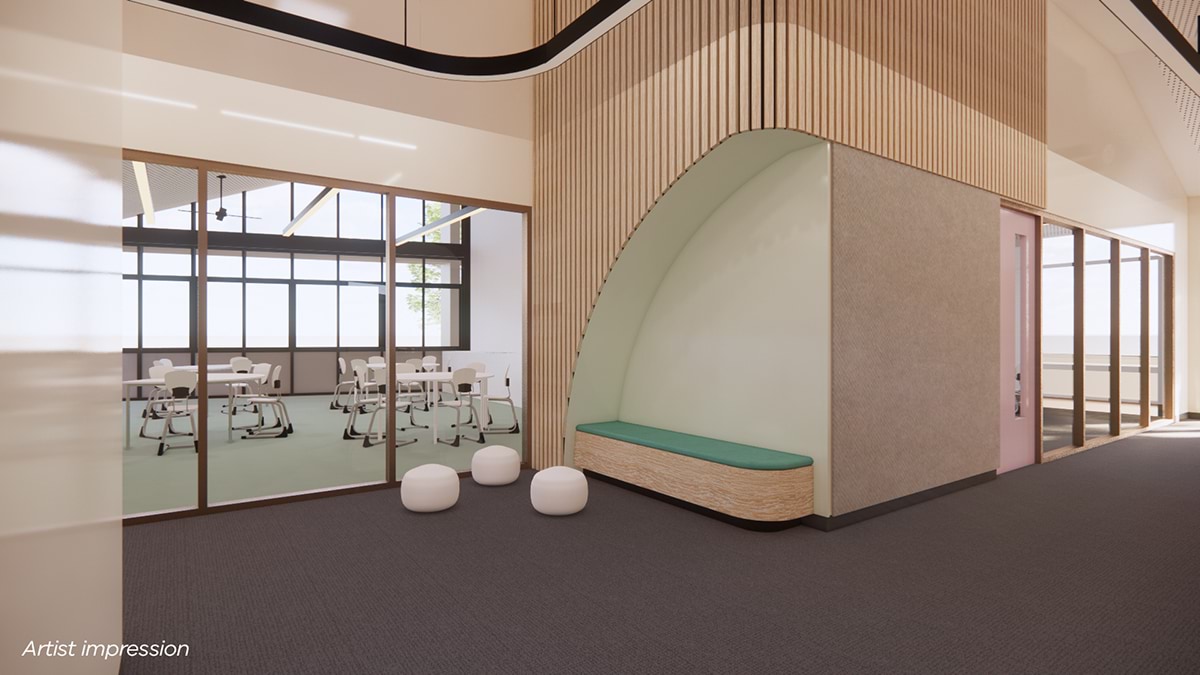  Clyde Creek Primary School – Specialist Campus – Seating Nook 1, illustrated render