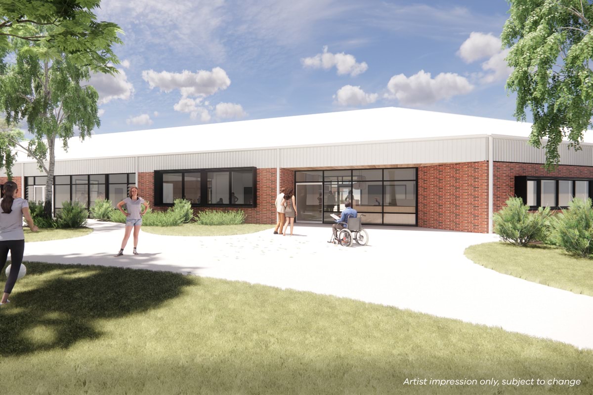 Hamilton Parklands School - upgrade, illustrated render of exterior of school