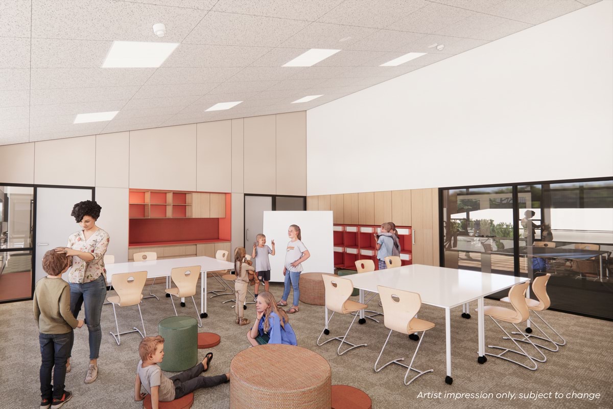 Hamilton Parklands School - upgrade, illustrated render of interior of classroom