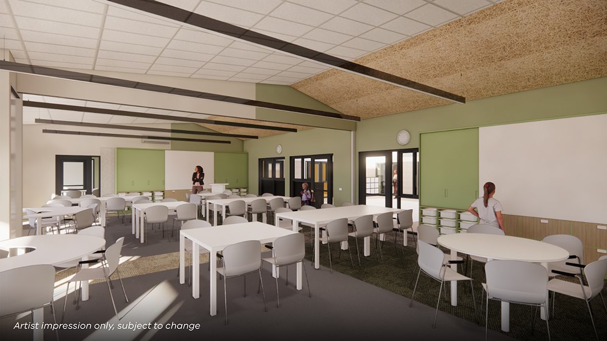 Lalor Primary School - upgrade and modernisation, illustrated render of learning hub interior