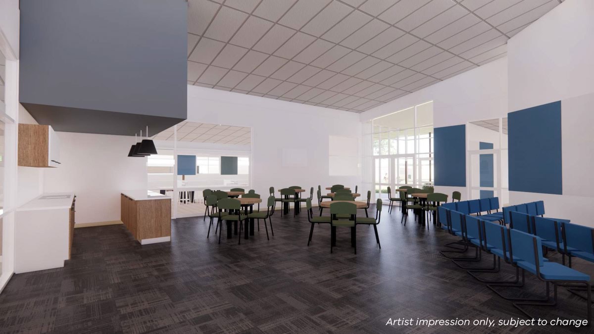 Artist impression of Reservoir High School collaborative space in the Food Tech area - kitchen view