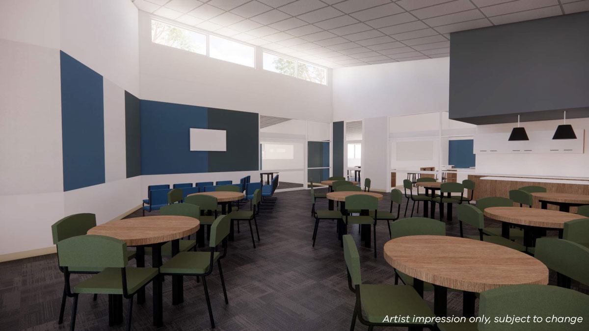 Artist impression of Reservoir High School collaborative space in the Food Tech area - dining view