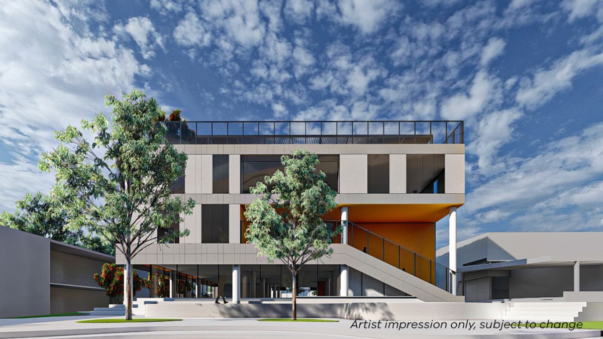 Preston High School - new school, stage 3, illustrated render exterior facade front view