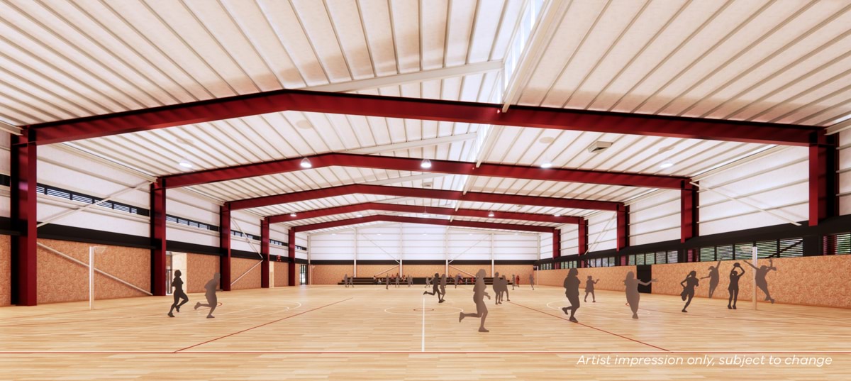 Sandringham College - school upgrade, illustrated render of new gymnasium and basketball court. 