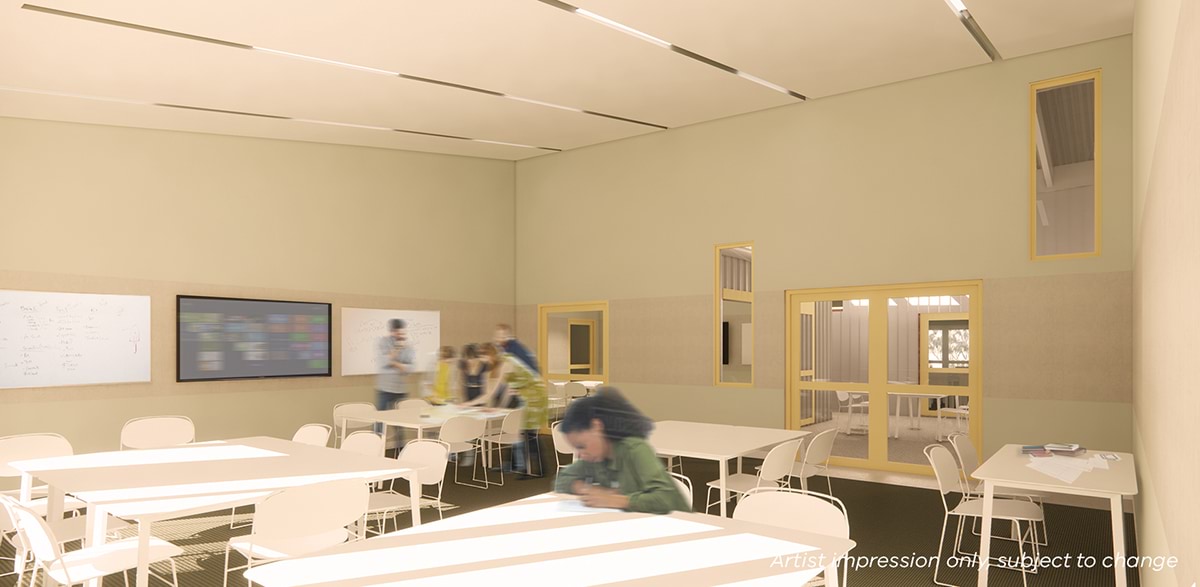 Bayswater Secondary College - upgrade and modernisation, illustrated render, interior learning area