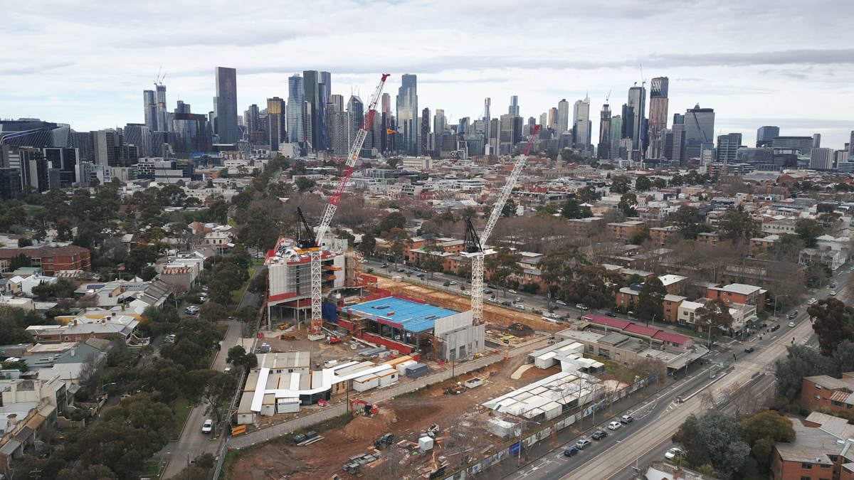 North Melbourne Primary School (new campus) - construction update, aerial view