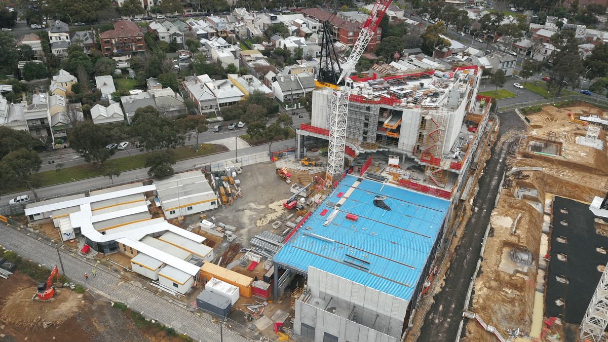 North Melbourne Primary School (new campus) - construction update, aerial view