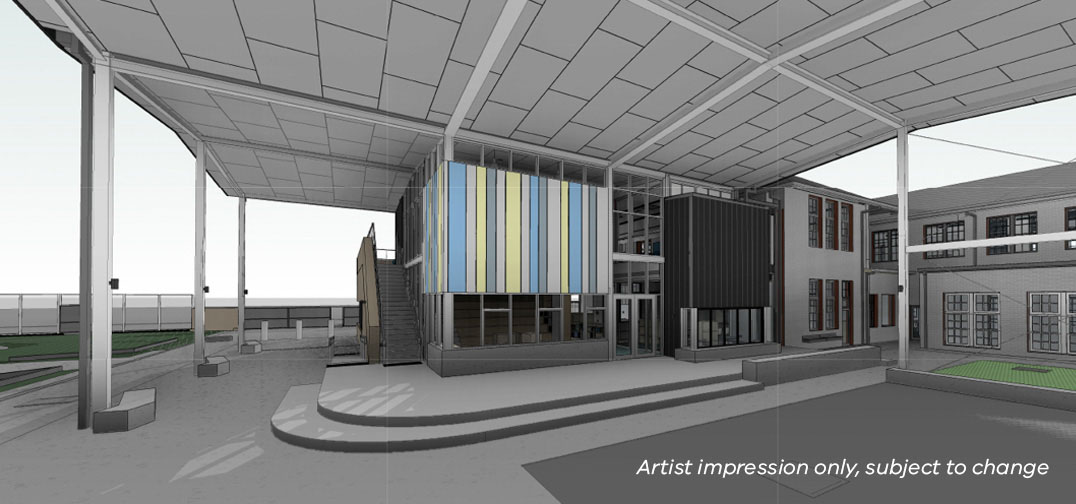 Artist impression of courtyard library entrance upgrade and modernisation