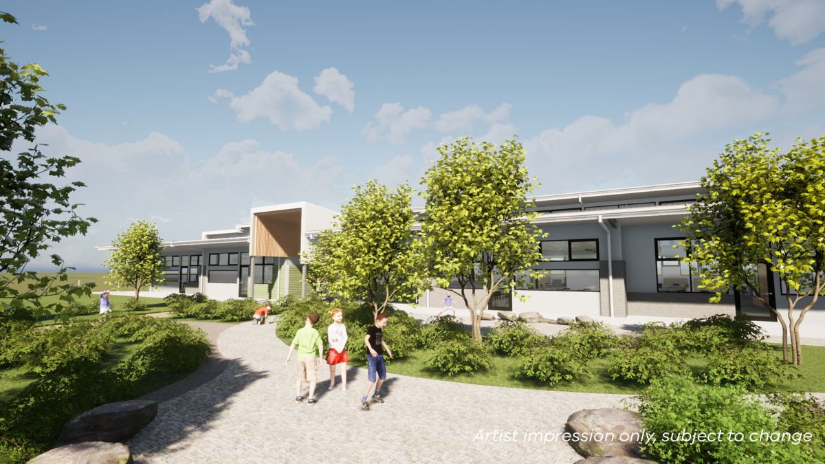 Grovedale West Primary School - upgrade, illustrated render of exterior. 