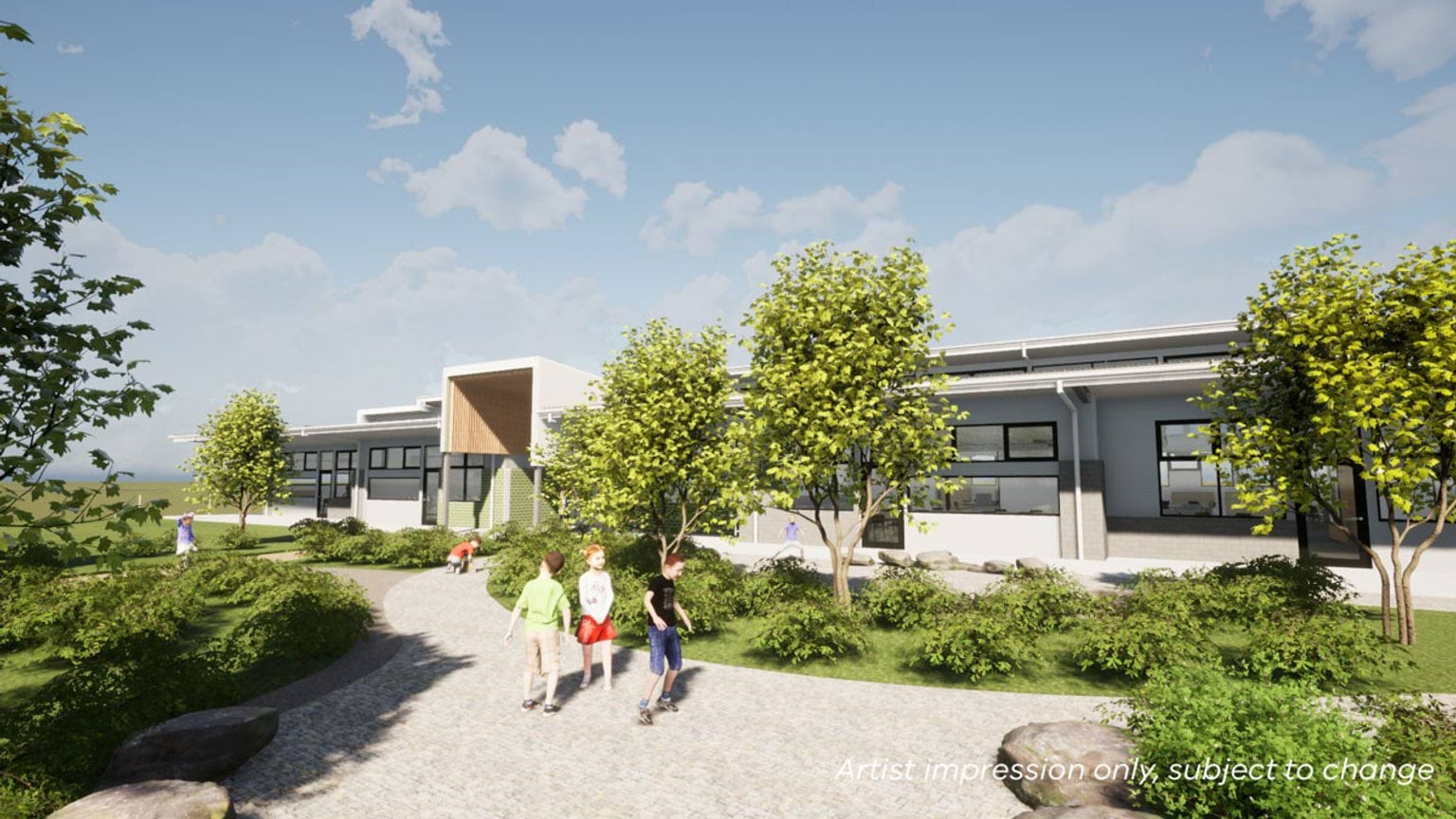 Grovedale West Primary School - upgrade, illustrated render of exterior. 