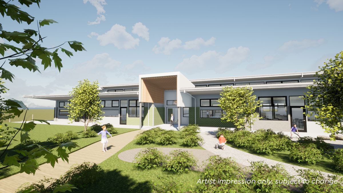 Grovedale West Primary School - upgrade, illustrated render of exterior. 