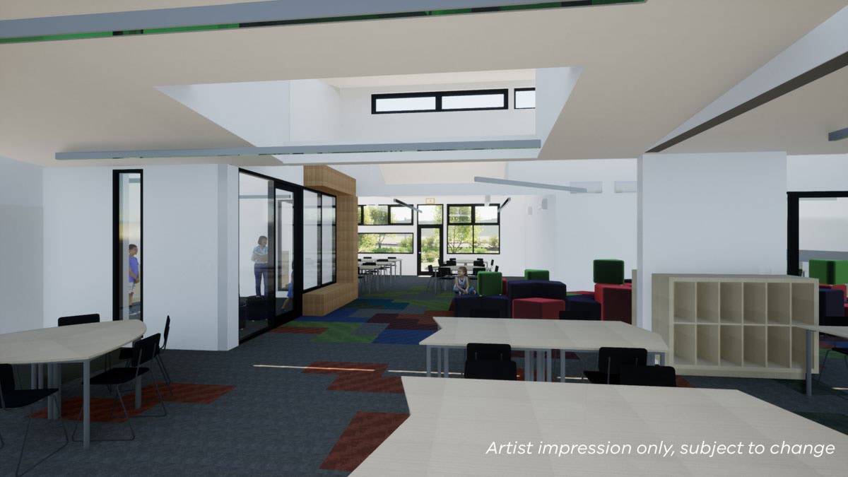 Grovedale West Primary School - upgrade, illustrated render of interior learning space