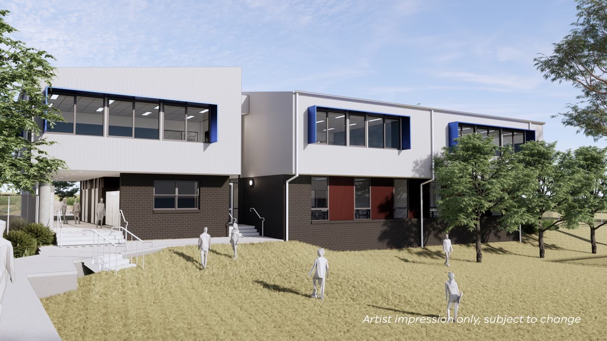 Mullauna Secondary College - upgrade, illustrated render of Block F north facade