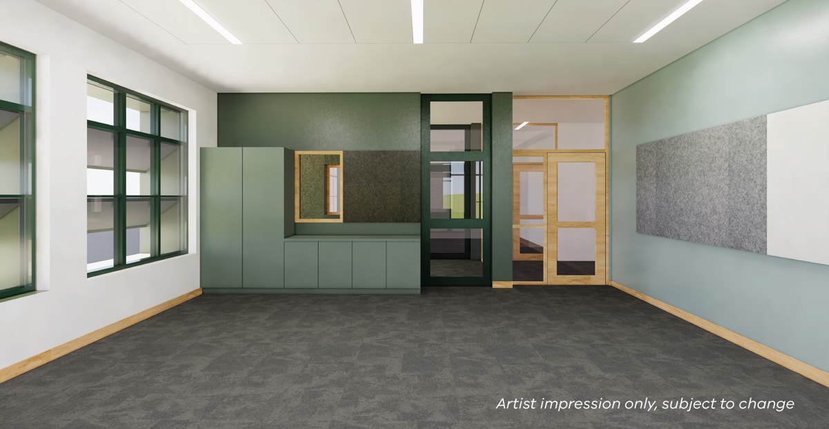 Concord School - upgrade, illustrated render, interior learning hub