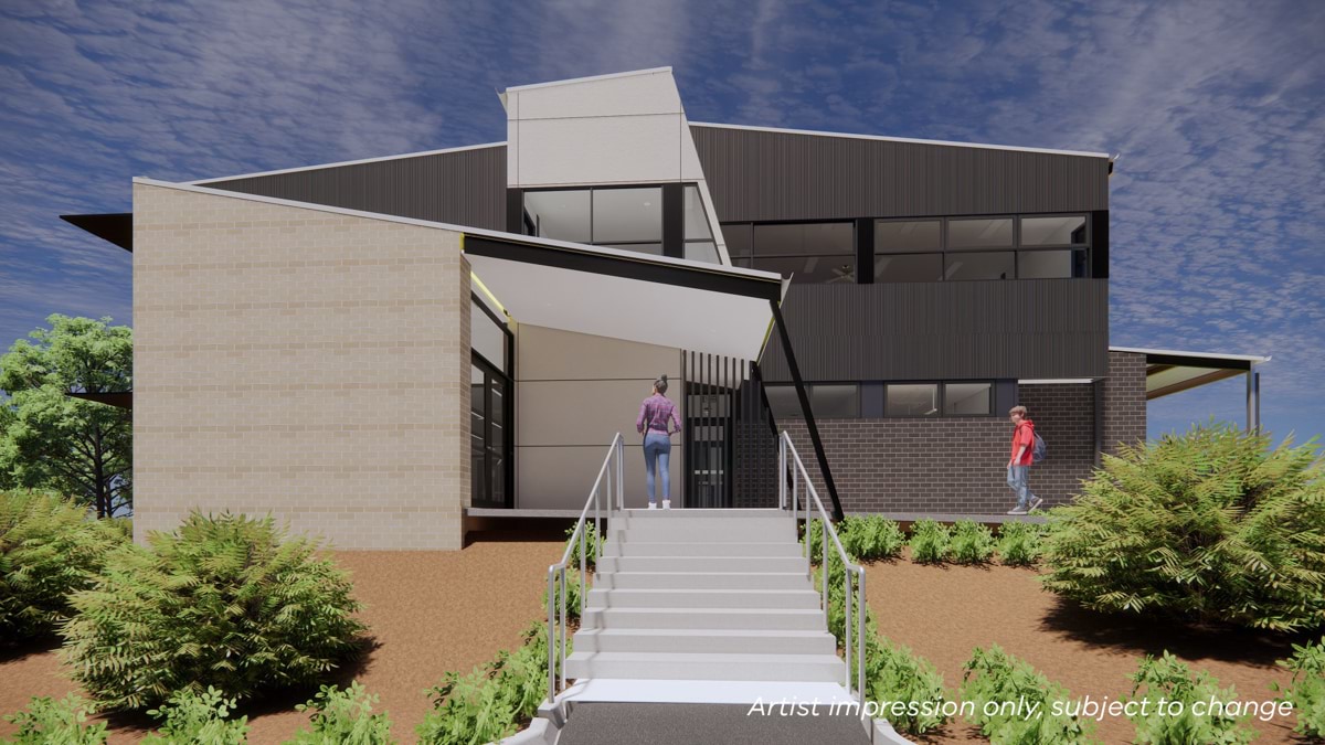 Frankston High School - upgrade, illustrated render, admin exterior