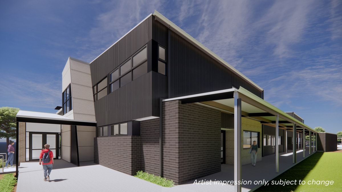 Frankston High School - upgrade, illustrated render, admin exterior