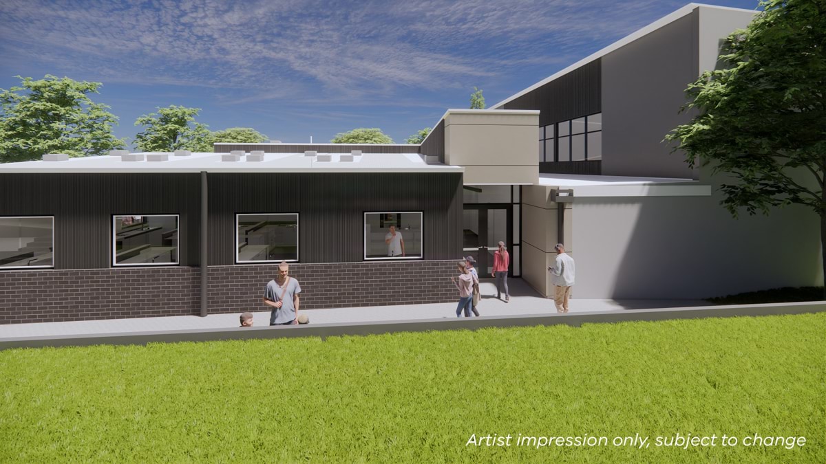 Frankston High School - upgrade, illustrated render, food tech exterior