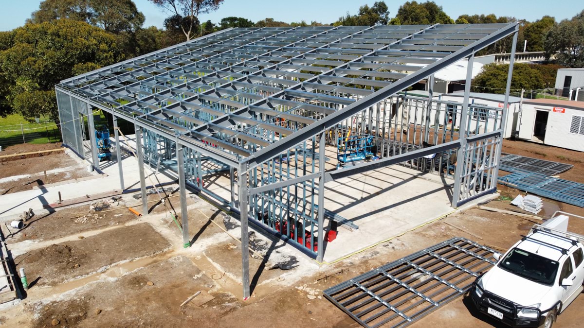 Hampden Specialist School & Terang College - upgrade, aerial photograph of construction site