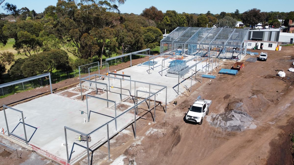 Hampden Specialist School & Terang College - upgrade, aerial photograph of construction site