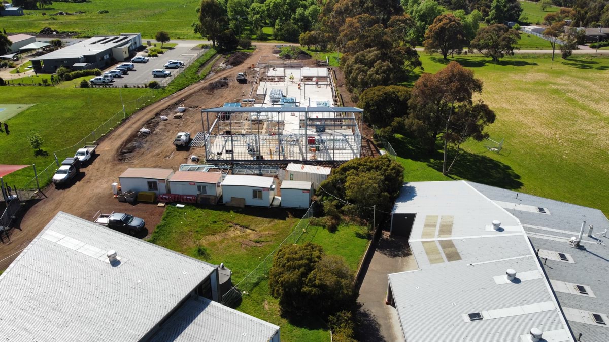 Hampden Specialist School & Terang College - upgrade, aerial photograph of construction site