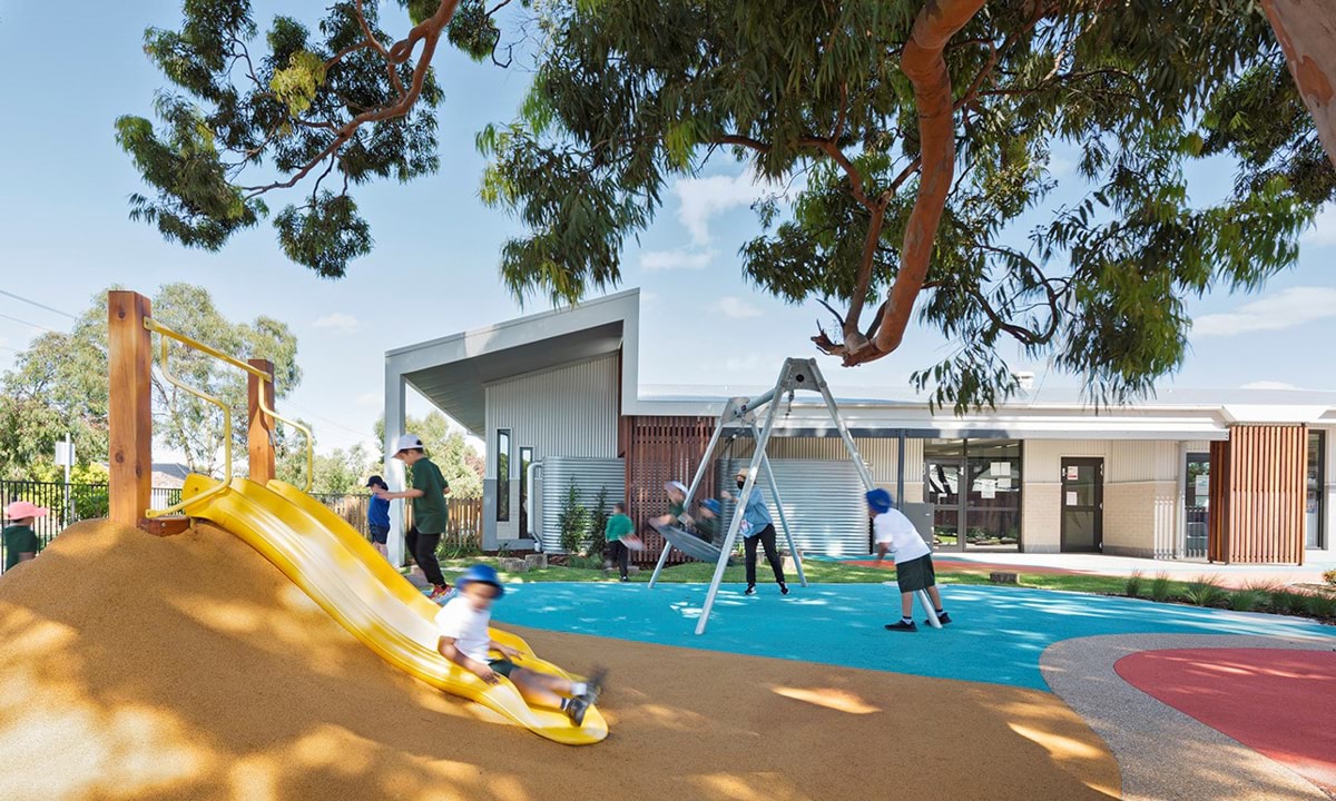 Photo of student playing in the sensory play area