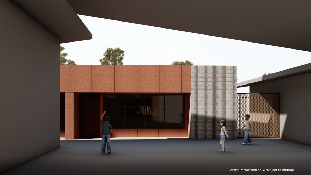 Aireys Inlet Primary School - upgrade and modernisation, illustrated render showing the exterior of the school