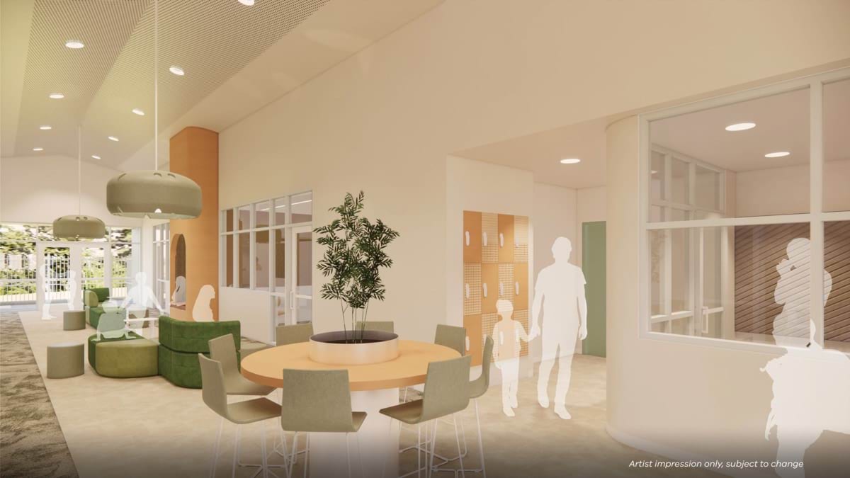 Coburg Special Developmental School - upgrade, illustrated render, interior of shared learning hub