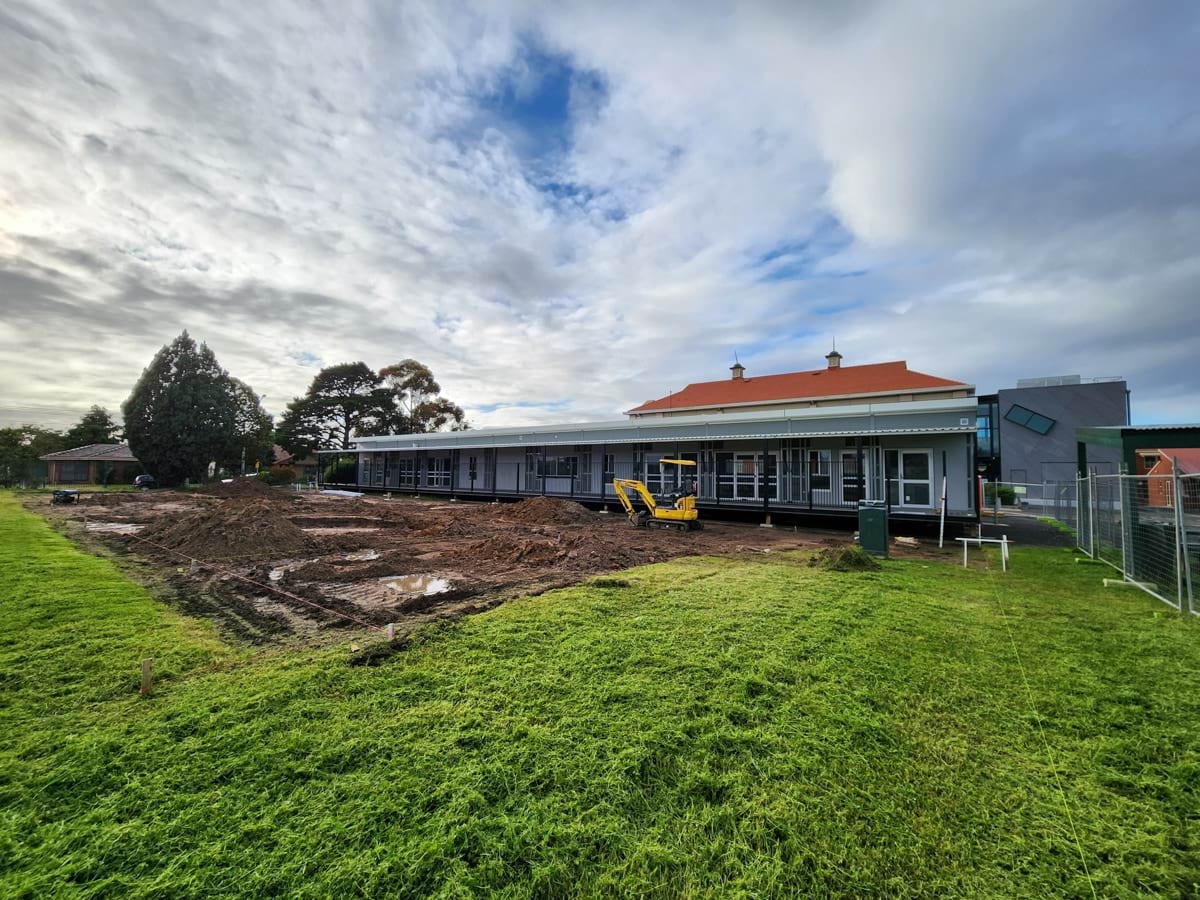 Essendon Kindergarten - Kindergarten on a School Site, construction progress, November 2022