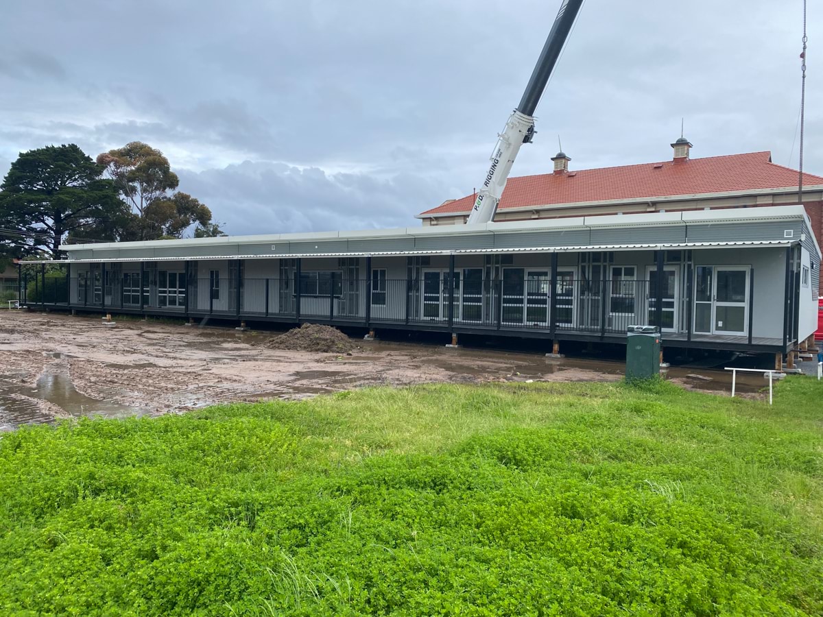 Essendon Kindergarten - Kindergarten on a School Site, construction progress, November 2022