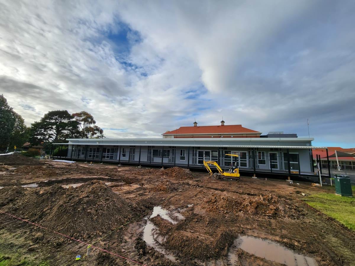 Essendon Kindergarten - Kindergarten on a School Site, construction progress, November 2022