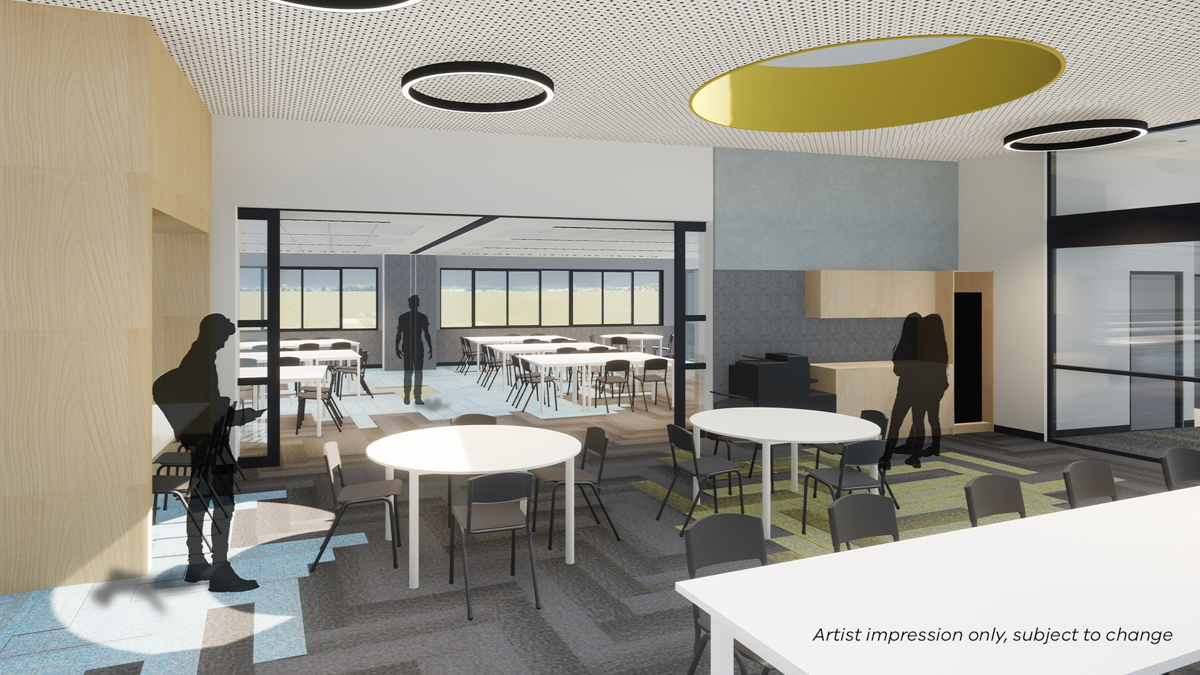 Westall Secondary College - learning wing, illustrated render of internal breakout space