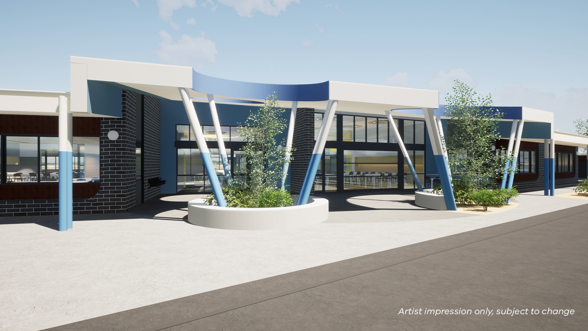 Westall Secondary College - learning wing, illustrated render of exterior