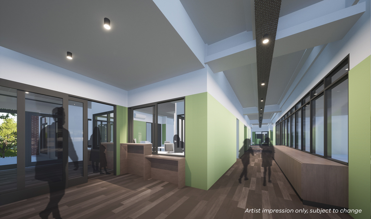 Footscray City Primary School - Block C upgrade, illustrated render, admin interior