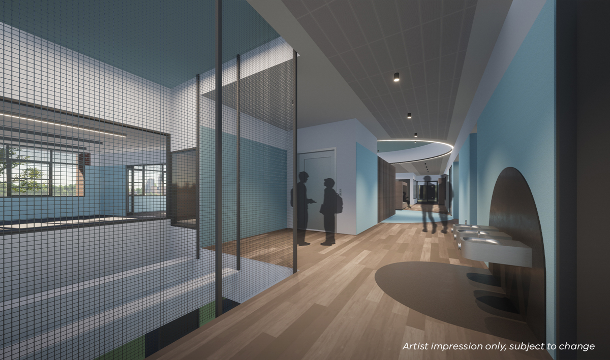 Footscray City Primary School - Block C upgrade, illustrated render, first floor hallway