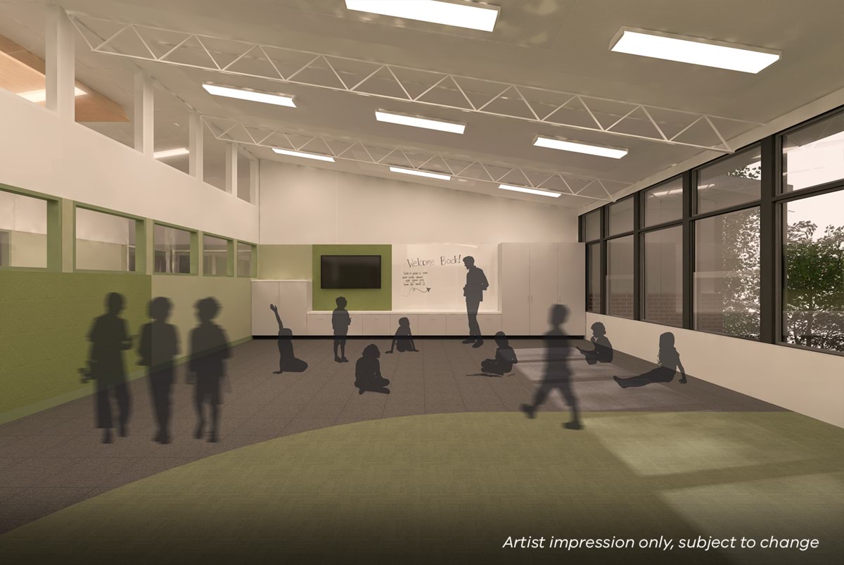 Niddrie Primary School - illustrated render of the main block interior