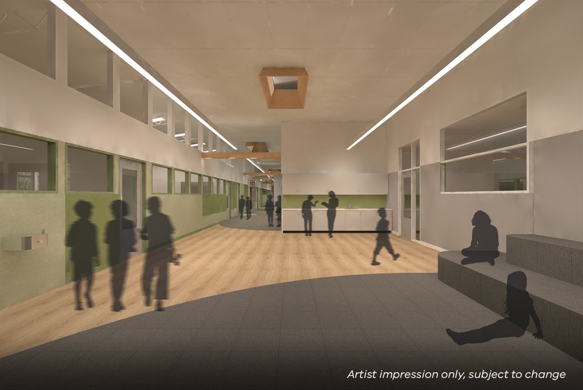 Niddrie Primary School - illustrated render of the main block interior